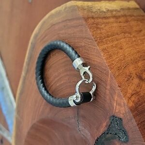 Omega Aqua Sailing Stainless Steel Bracelet, Size Medium, Black Rubber Braided